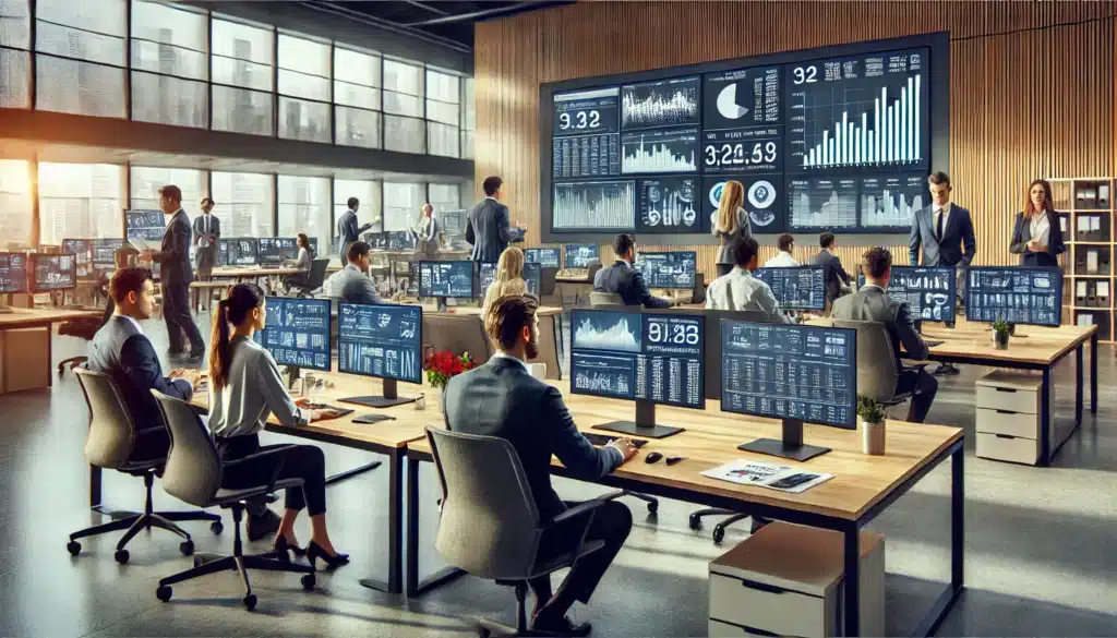 A futuristic office using Microsoft Copilot for Finance