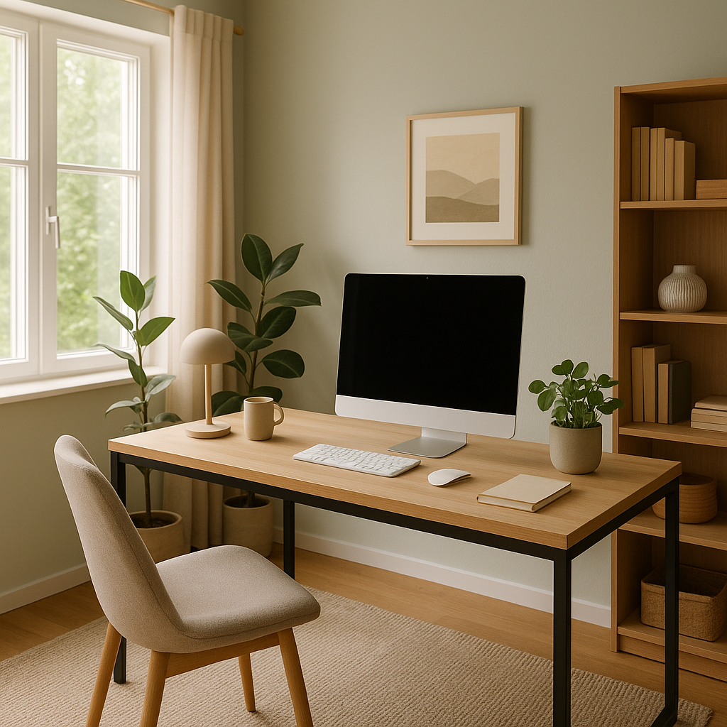 Calm and organised home office setup representing the simplicity and structure of using Office 365 for small business productivity.