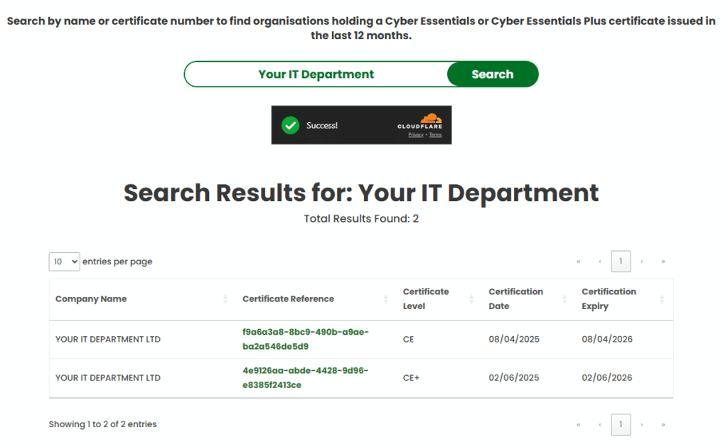 Screenshot showing Your IT Department has Cyber Essentials and Cyber Essentials Plus. If your provider hasn't got these accreditations it's one way How SMEs Can Spot Failing IT Support Before It Costs Them Money
